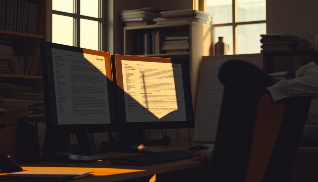 A desktop computer with documents and screens displaying similar text and layouts, casting long shadows across a cluttered workspace. In the foreground, a character in a business casual outfit examines the screens, brow furrowed in concentration. Warm lighting from a window illuminates the scene, creating a sense of contemplation. The background features shelves of files and reference materials, hinting at the complex origins of duplicate content. A minimalist, muted color palette evokes the analytical nature of the subject matter. Captured with a wide-angle lens to encompass the workspace details that contribute to the emergence of duplicate content. A desktop computer with documents and screens displaying similar text and layouts, casting long shadows across a cluttered workspace. In the foreground, a character in a business casual outfit examines the screens, brow furrowed in concentration. Warm lighting from a window illuminates the scene, creating a sense of contemplation. The background features shelves of files and reference materials, hinting at the complex origins of duplicate content. A minimalist, muted color palette evokes the analytical nature of the subject matter. Captured with a wide-angle lens to encompass the workspace details that contribute to the emergence of duplicate content.