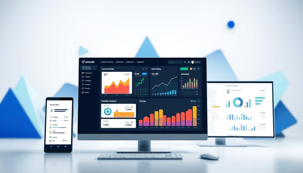 A modern, minimalist composition showcasing various conversion-rate optimization strategies. In the foreground, a clean, elegant user interface with A/B testing components, heatmap visualizations, and marketing automation tools. Behind it, a series of abstract geometric shapes in shades of blue and green, symbolizing data analytics, customer journey optimization, and digital marketing optimization. Soft, diffuse lighting creates a professional, high-tech atmosphere, while a shallow depth of field draws the viewer's focus to the central UI elements. The overall tone is one of efficiency, productivity, and data-driven decision making. A modern, minimalist composition showcasing various conversion-rate optimization strategies. In the foreground, a clean, elegant user interface with A/B testing components, heatmap visualizations, and marketing automation tools. Behind it, a series of abstract geometric shapes in shades of blue and green, symbolizing data analytics, customer journey optimization, and digital marketing optimization. Soft, diffuse lighting creates a professional, high-tech atmosphere, while a shallow depth of field draws the viewer's focus to the central UI elements. The overall tone is one of efficiency, productivity, and data-driven decision making.