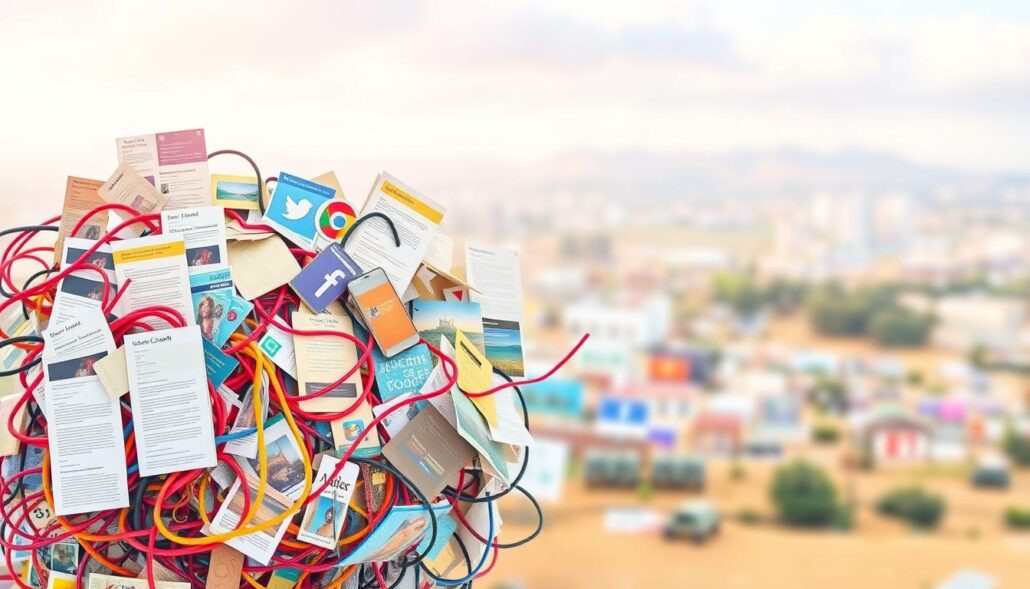A vibrant collage of various forms of duplicate content, depicted against a softly blurred background. In the foreground, a tangled web of identical web pages, articles, and social media posts, representing plagiarism and content theft. In the middle ground, a jumble of automatically generated content, such as spun articles and machine-translated texts, blending together. In the distant background, a hazy landscape of stock images and templates, symbolizing the overuse of generic, unoriginal visual elements. The overall scene conveys a sense of confusion and lack of authenticity, emphasizing the importance of creating truly unique and valuable content. A vibrant collage of various forms of duplicate content, depicted against a softly blurred background. In the foreground, a tangled web of identical web pages, articles, and social media posts, representing plagiarism and content theft. In the middle ground, a jumble of automatically generated content, such as spun articles and machine-translated texts, blending together. In the distant background, a hazy landscape of stock images and templates, symbolizing the overuse of generic, unoriginal visual elements. The overall scene conveys a sense of confusion and lack of authenticity, emphasizing the importance of creating truly unique and valuable content.